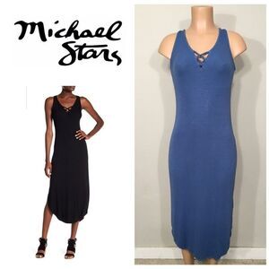MICHAEL STARS lace up ribbed knit midi dress. NWOT